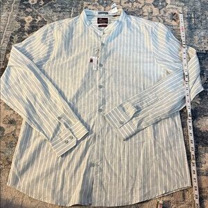 Men’s Linen Blend Striped Button-Up Shirt. Size L 80% cotton 20 % linen